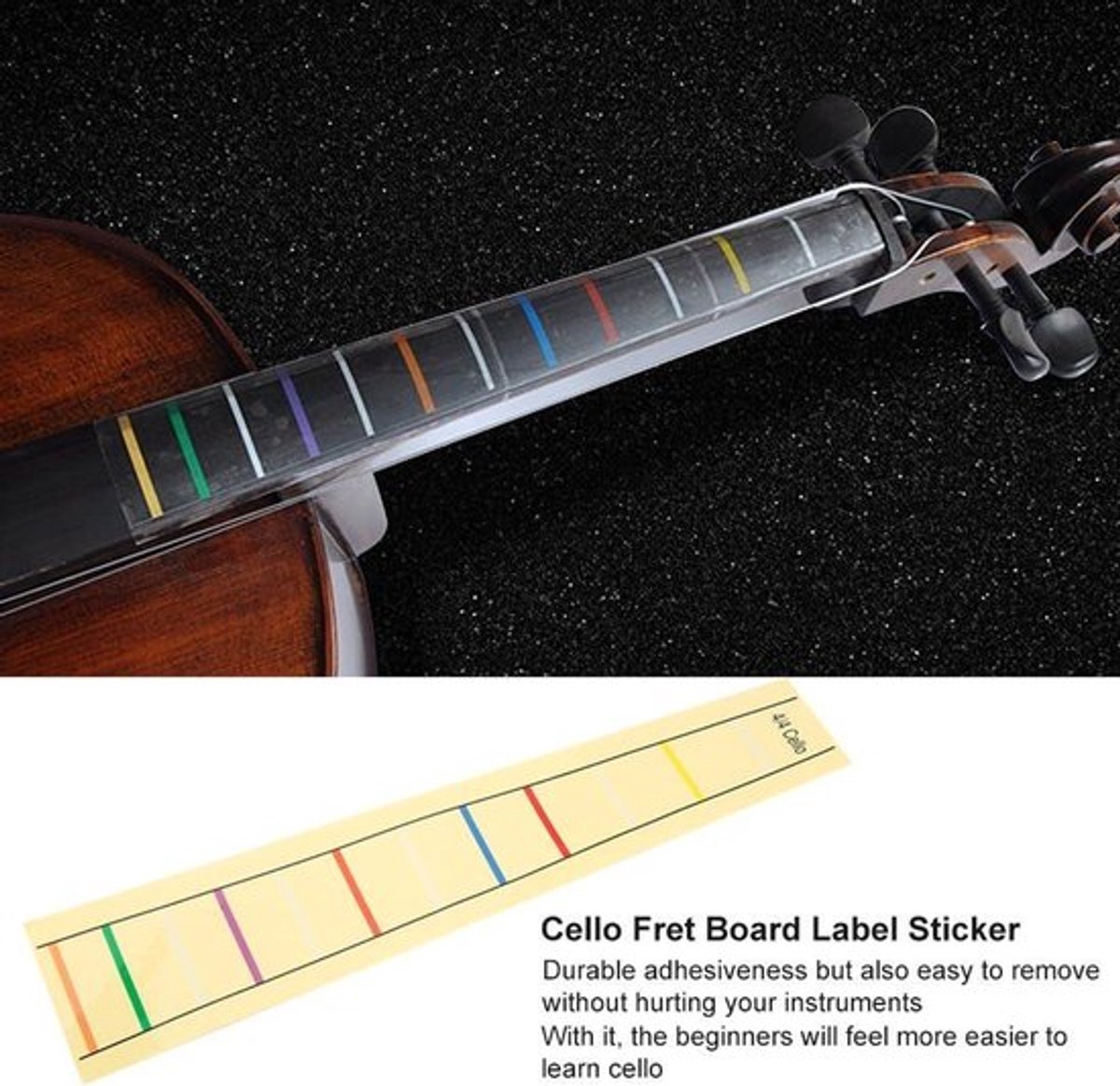 Fret Vingerbord Sticker - Cello - Positie Decal - Beginners - Markers - Geschikt voor 4/4-formaat - Sticker voor vingergids.