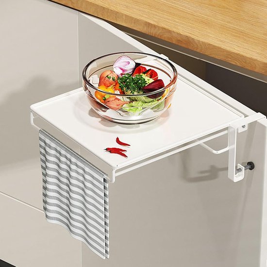 Wandtafel Inklapbaar - Bijzettafel Zwevend - Ruimte Besparen - Geïntegreerde Handdoekhouder - 28 x 25.5 cm - Wit — afbeelding 5