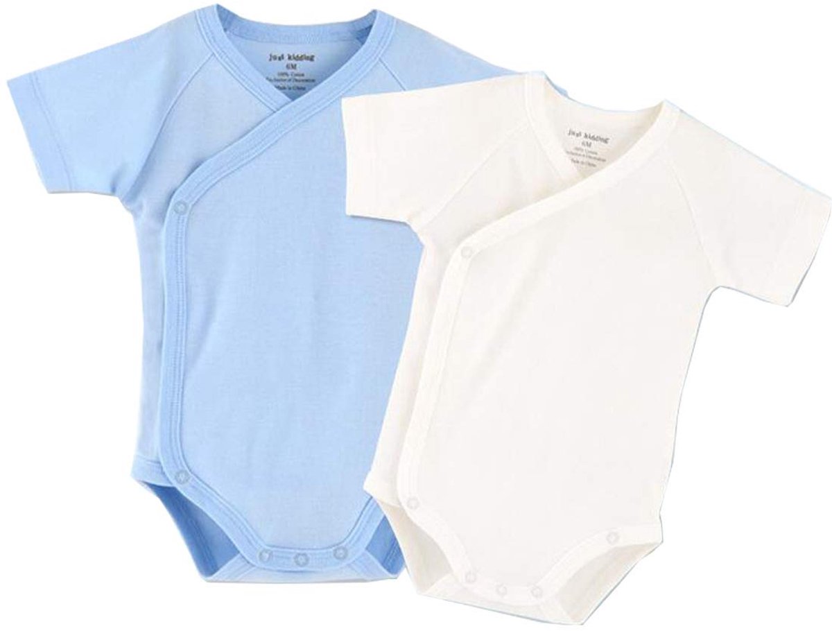 SnelShoppen - Unisex Baby Rompers Korte Mouwen Katoenen Baby Bodysuit 6-9 Maanden Blauw/Wit - Comfortabele Onesies voor Zuigelingen, Perfect voor Fees