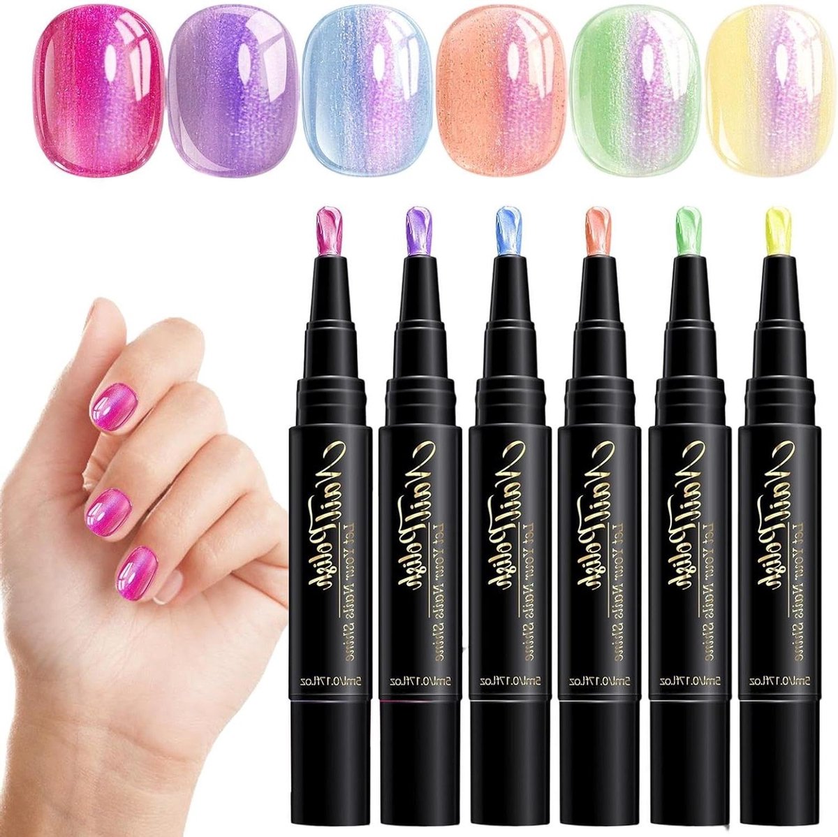 Nagel Markeerstift Set - Nageldesign Pennen - Nagels Versieren - Sneldrogende Gelformule - 6 Kleuren - Multicolor