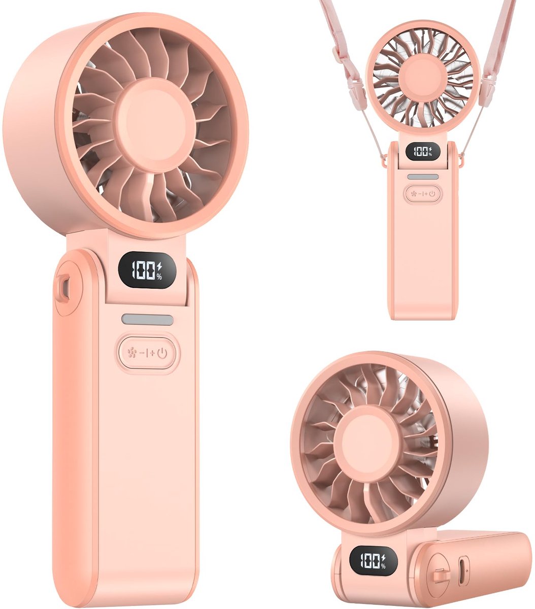 SnelShoppen - Draagbare Handventilator 100 Snelheden – Stil en Krachtig, Mini USB Oplaadbare Ventilator met LED Display, Opvouwbaar Tafelmodel voor Th