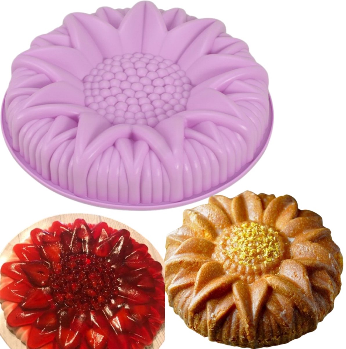 1 stuk - Siliconen cakevorm met zonnebloemmotief - uit één stuk gegoten - broodbakvorm - puddingvorm - 26*5 cm - voor het bakken van desserts voor feestjes/jubilea - paars