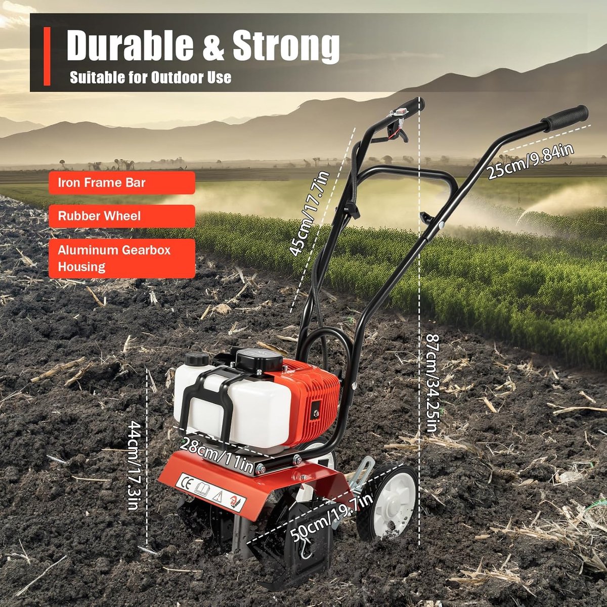 Benzine Tuinfrees - Motorschoffel Bodemwoeler - Bodem Losmaken - Krachtige Tweetaktmotor - 30 cm Werkbreedte - Oranje