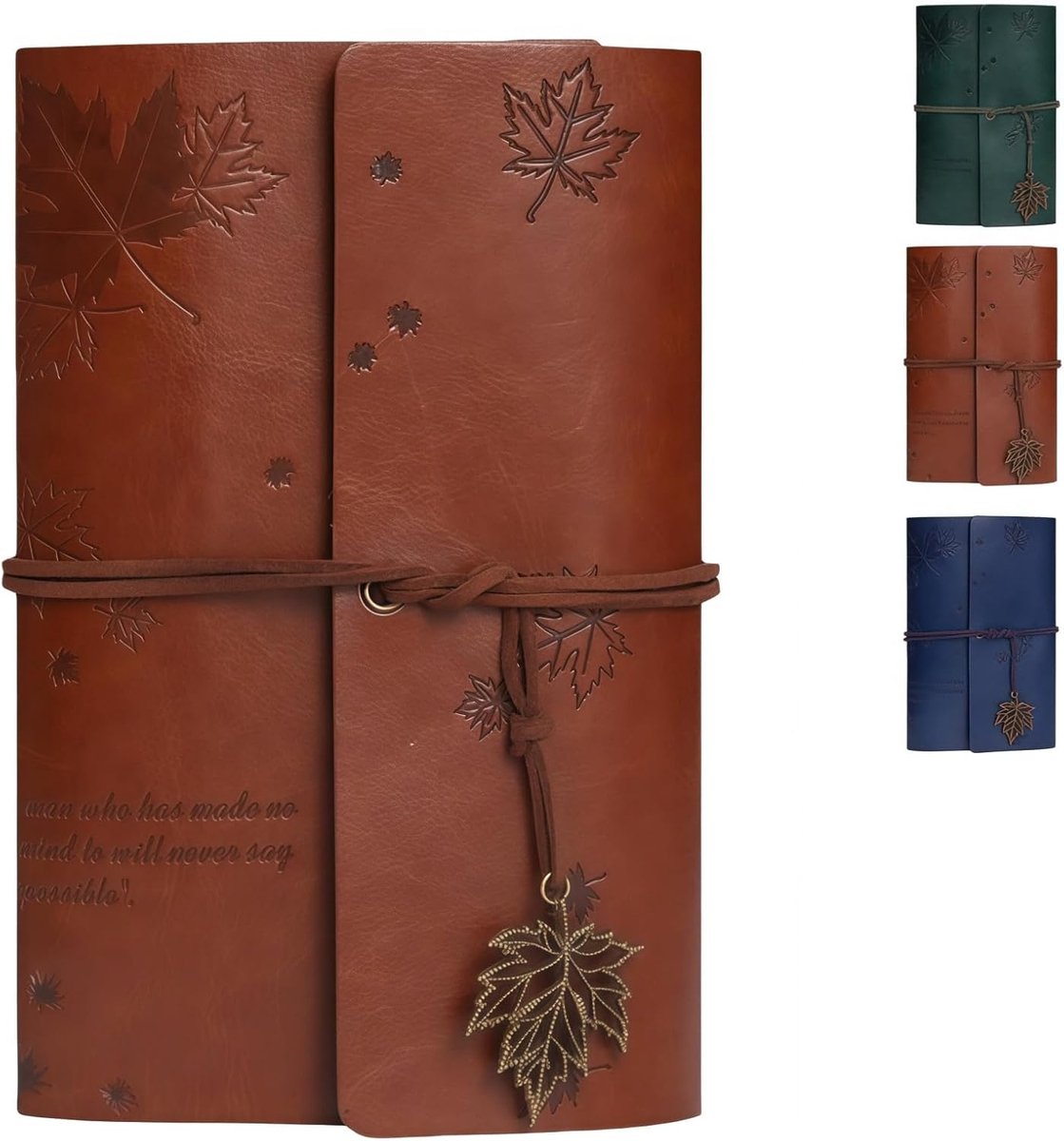 Bobypet - Notitieboek - Vintage notitieboekje van leer met esdoornbladreliëf, A6-formaat, navulbaar met kraftpapier - Dagboek, reisdagboek, schetsboek, cadeau - 18.2*12.7*3 cm - bruin