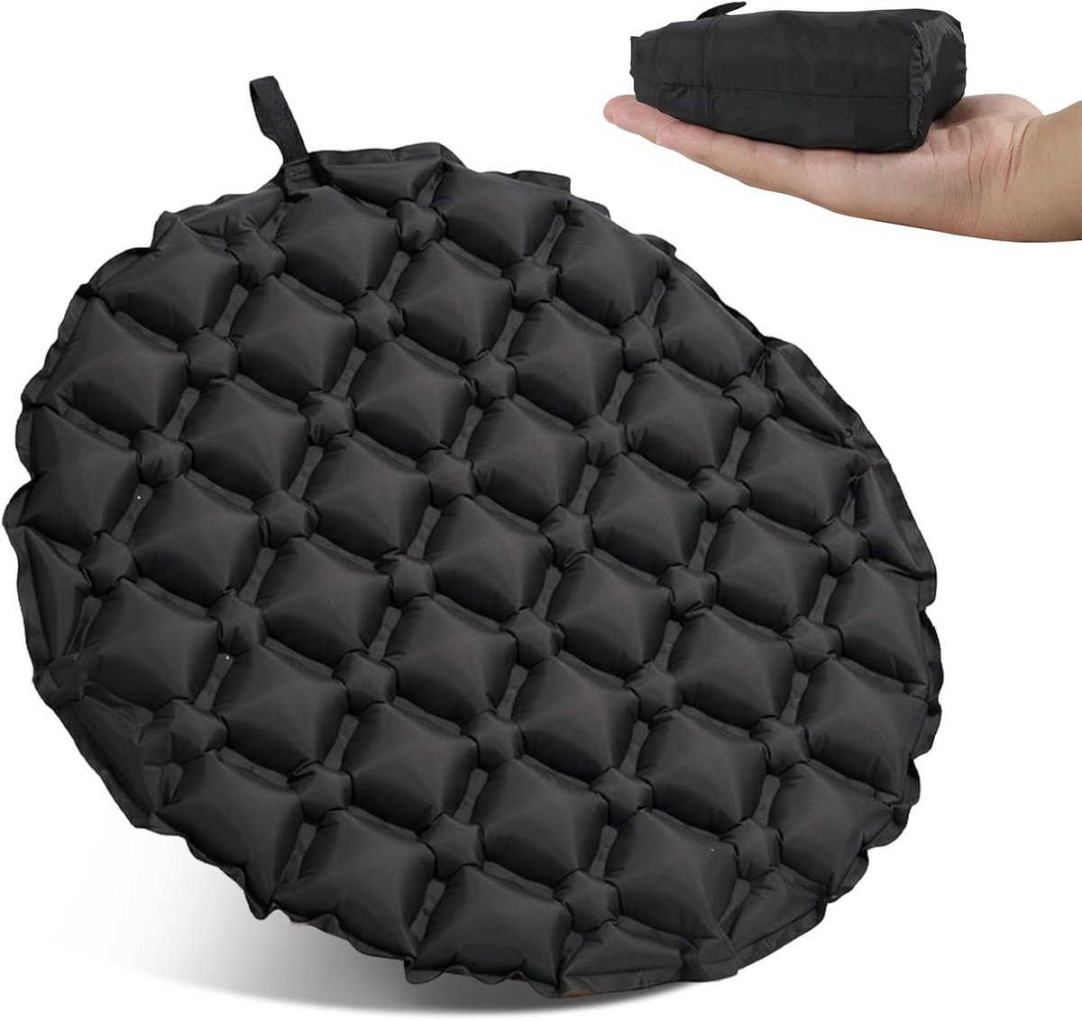 Bobypet - Opblaasbaar zitkussen voor de camping - waterdicht luchtkussen, opblaasbaar zitkussen, reiskussen, ultralicht opblaasbaar zitkussen voor buiten, opvouwbaar campingkussen, draagbaar reiskussen - zwart