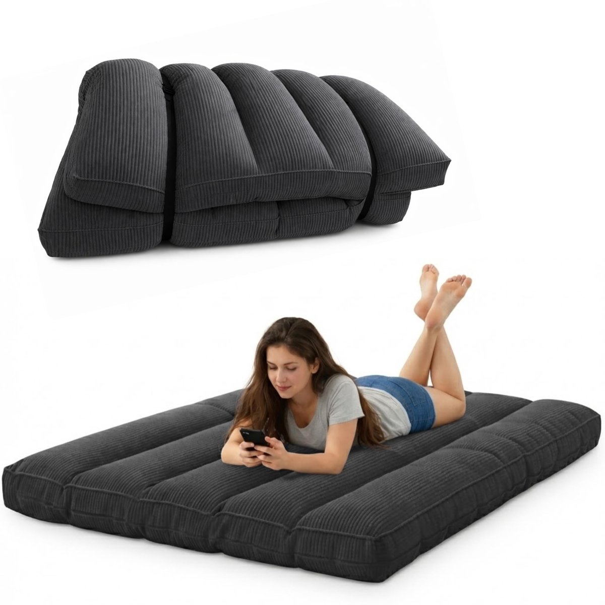 Dailygoods- Futonmatras Dik & Comfortabel - Vloermatras - Opvouwbaar - Wasbare Hoes - 140x190 cm - Geschikt voor 2 Personen