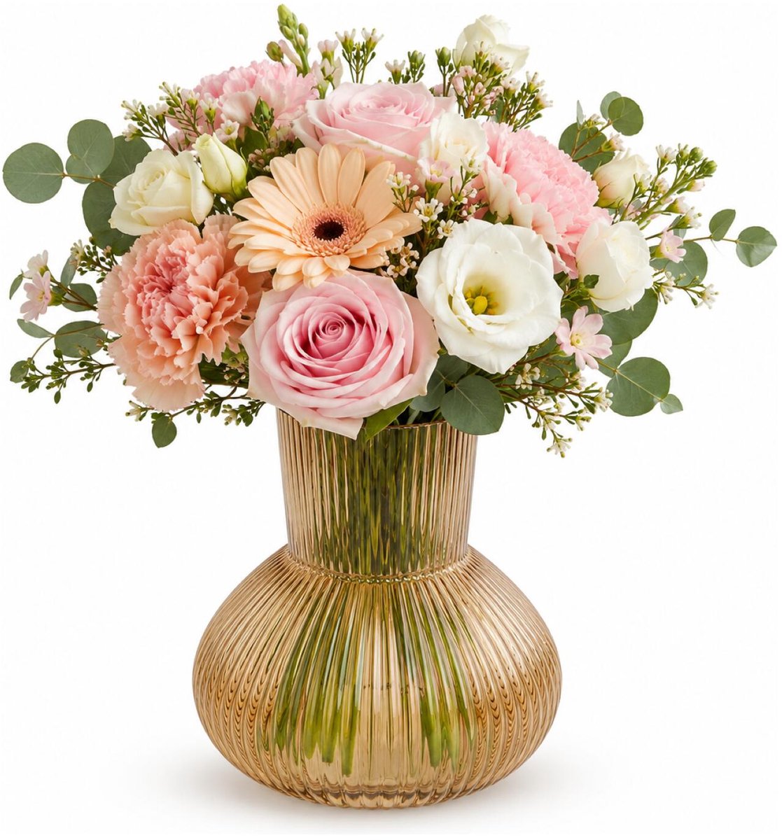 Bellatio Design Bloemenvaas Bubbles - transparant amber geel glas - D20 x H22 cm - vazen