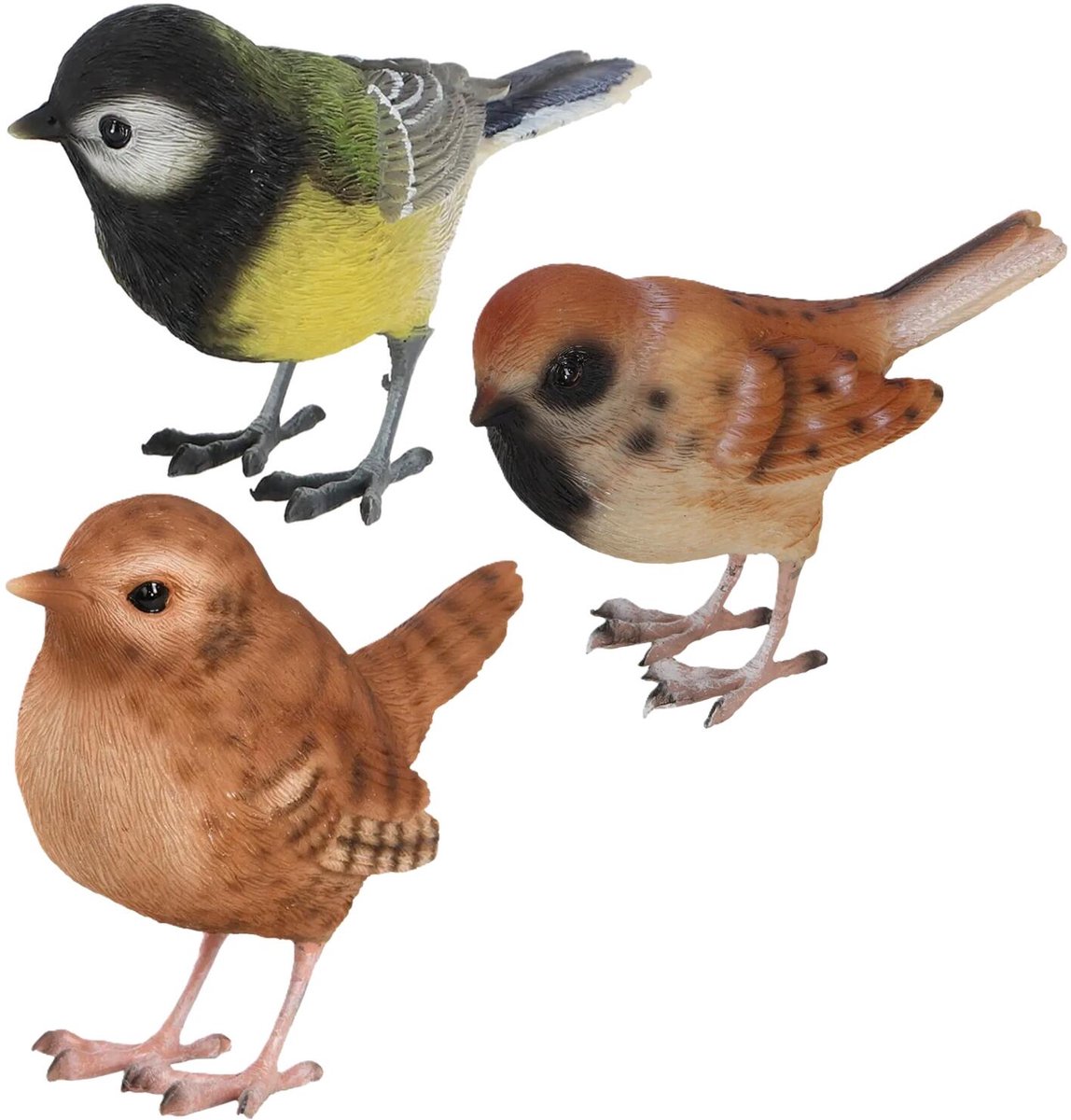 Esschert Design tuinvogel beeldjes set - 3x - ca 10 cm - vogels - polyresin