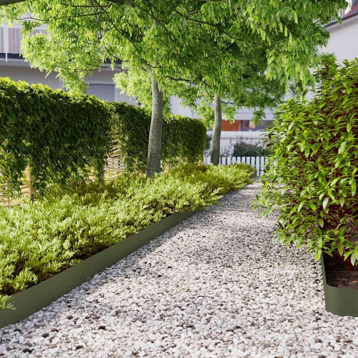 Stalen Tuinranden - Gazonafscheiding Bodem - Tuin Vormgeven - Flexibel Insteeksysteem - 10 stuks 15x103cm - Olijfgroen