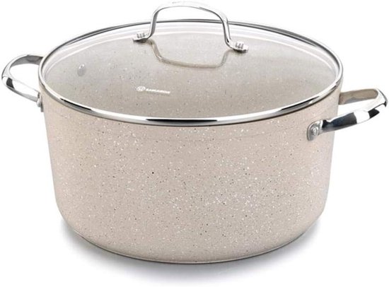 Soeppan met Deksel - Kookpan Sauspan - Gezond Koken - Antiaanbak Binnen- en Buitenkant - 28x145 cm 8 Liter - Taupe