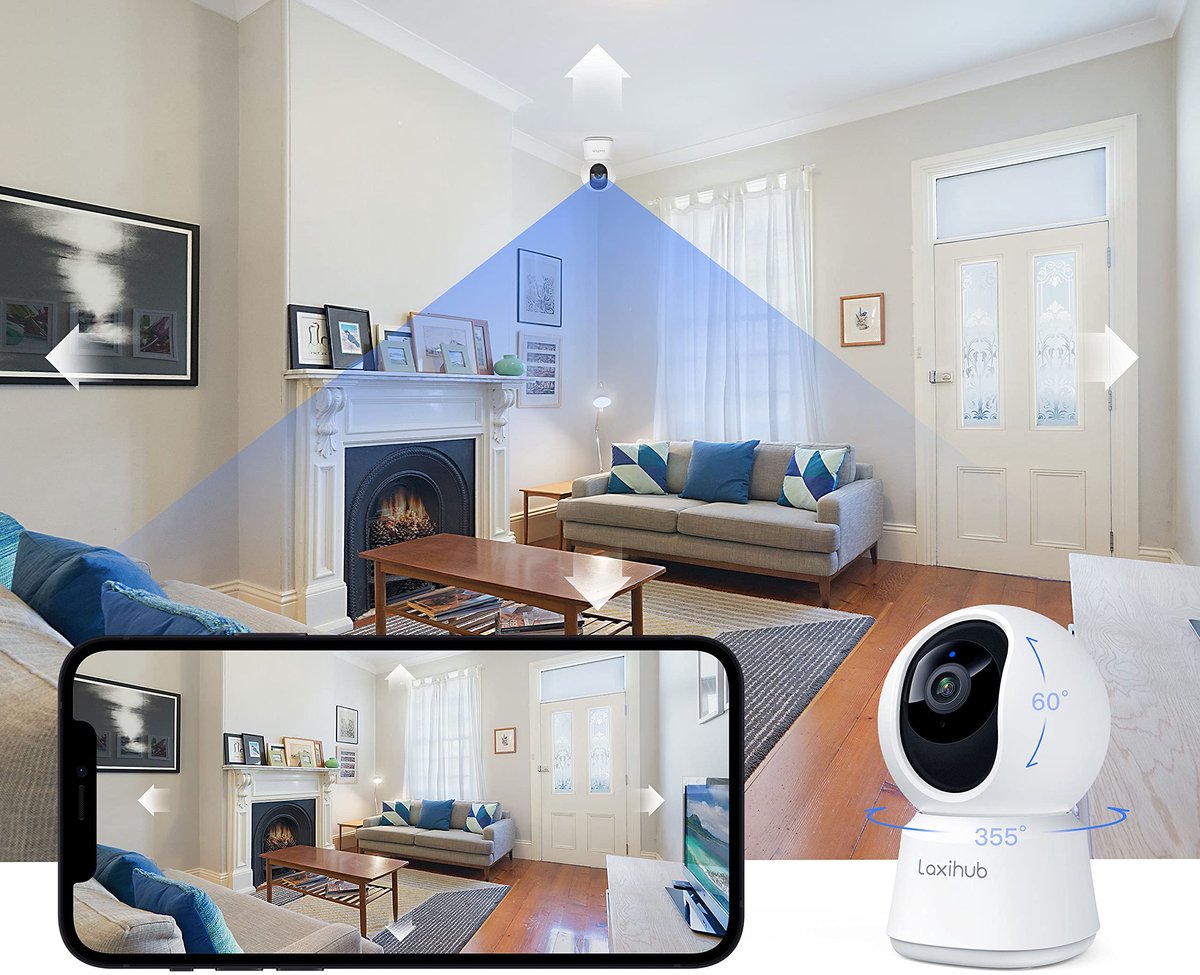 SnelShoppen - 5MP Hondencamera met app-bewakingscamera voor binnen, AI bewegingsdetectie, 2 stuks, dual-band wifi, pan/tilt, huisdierenbeveiligingscam