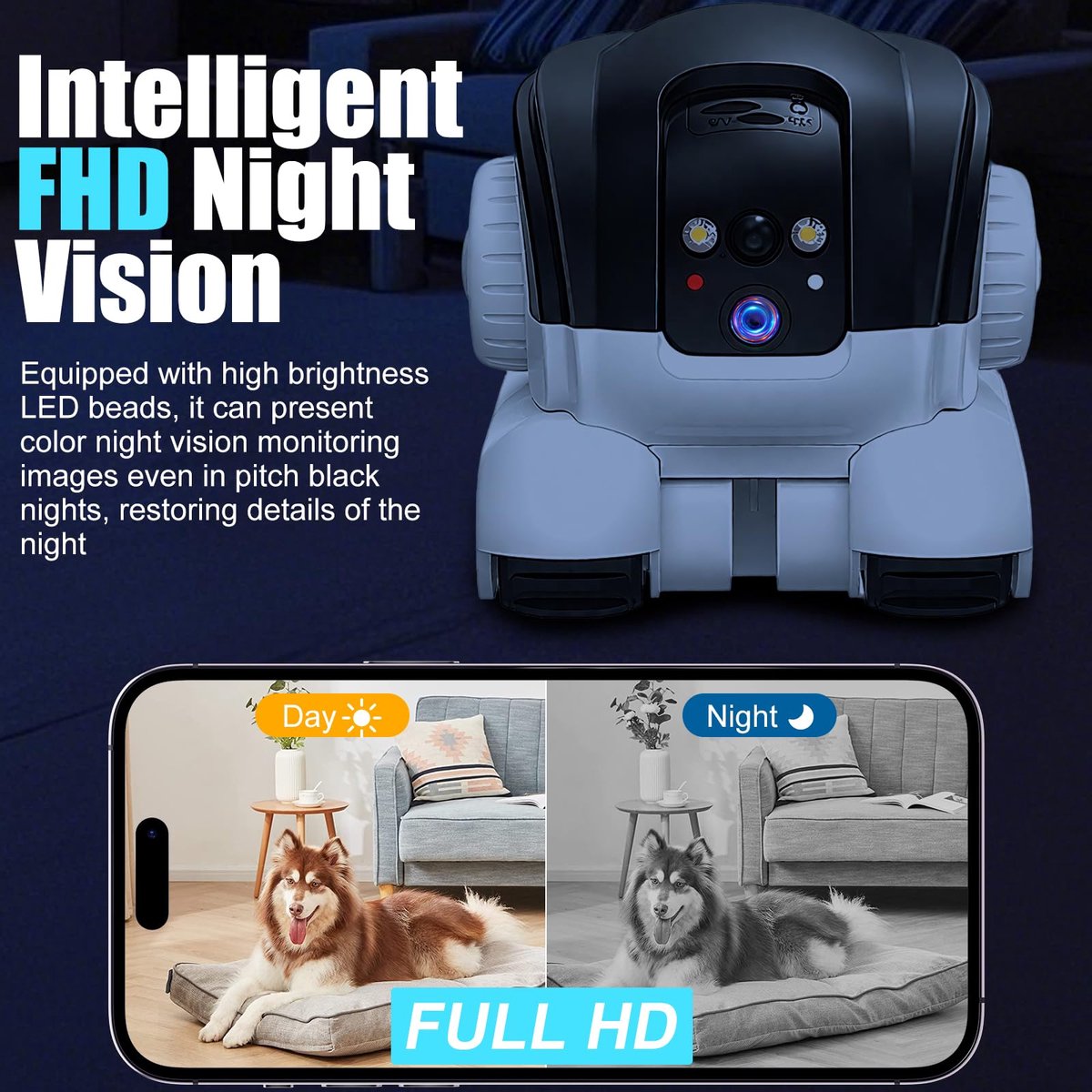 SnelShoppen - Huisdiercamera Robot met 1080p Dubbele Camera's, IR-Nachtzicht, 2-Weg Audio, Bewegingsdetectie en Video-opname voor Huisdieren en Kinder