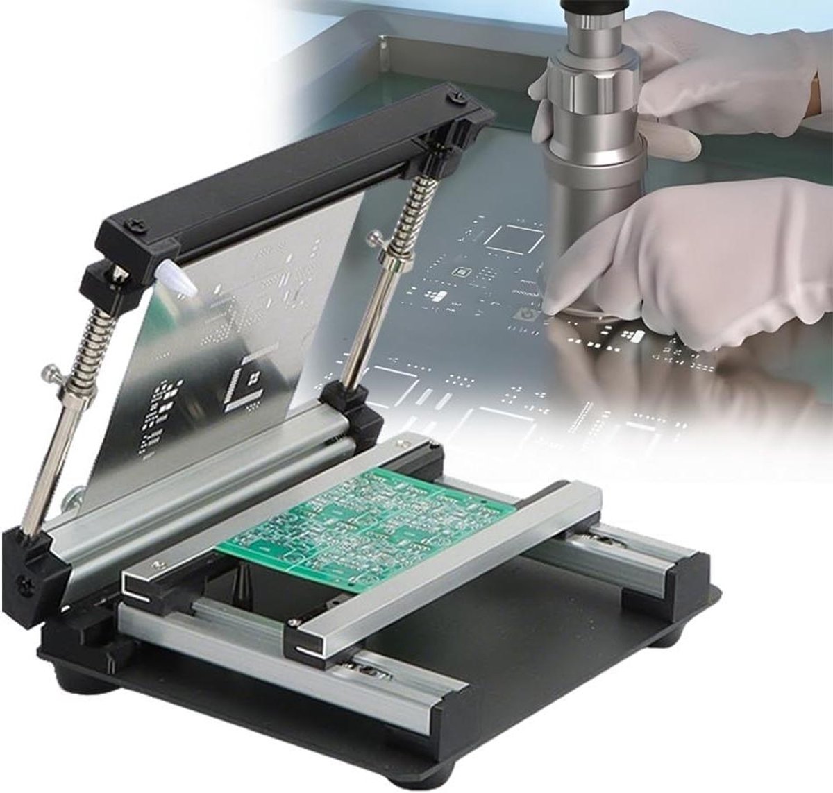 SMT Stencil Printer - Zeefdruk Station - PCB Assemblage - Hoge Precisie Plaatsing - 10x10cm - Zilver
