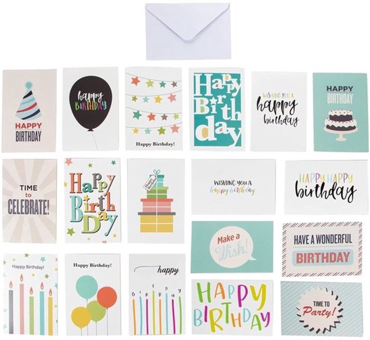 Verjaardagskaarten Set van 144 - Wenskaarten met Enveloppen - Feestelijke Ontwerpen - 10,5 x 15,5 cm - Hoogwaardig Karton - Blanco Kaarten
