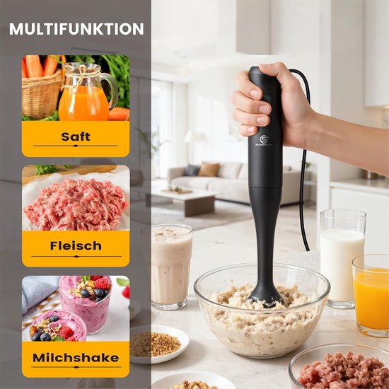 Staafmixer - Handblender Pureerstaaf - Keukenbereidingen - 3-in-1 Accessoires - 382 cm hoog - Zwart — afbeelding 5