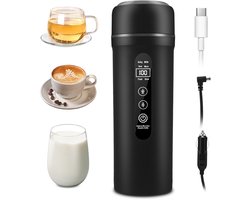 SnelShoppen - 12V 24V Waterkoker Auto 500ml, Roestvrij Staal Voor Vrachtwagen en Camper, USB-C Warmhoudmodus (45-55°C), Intelligente Accu Waterkoker m