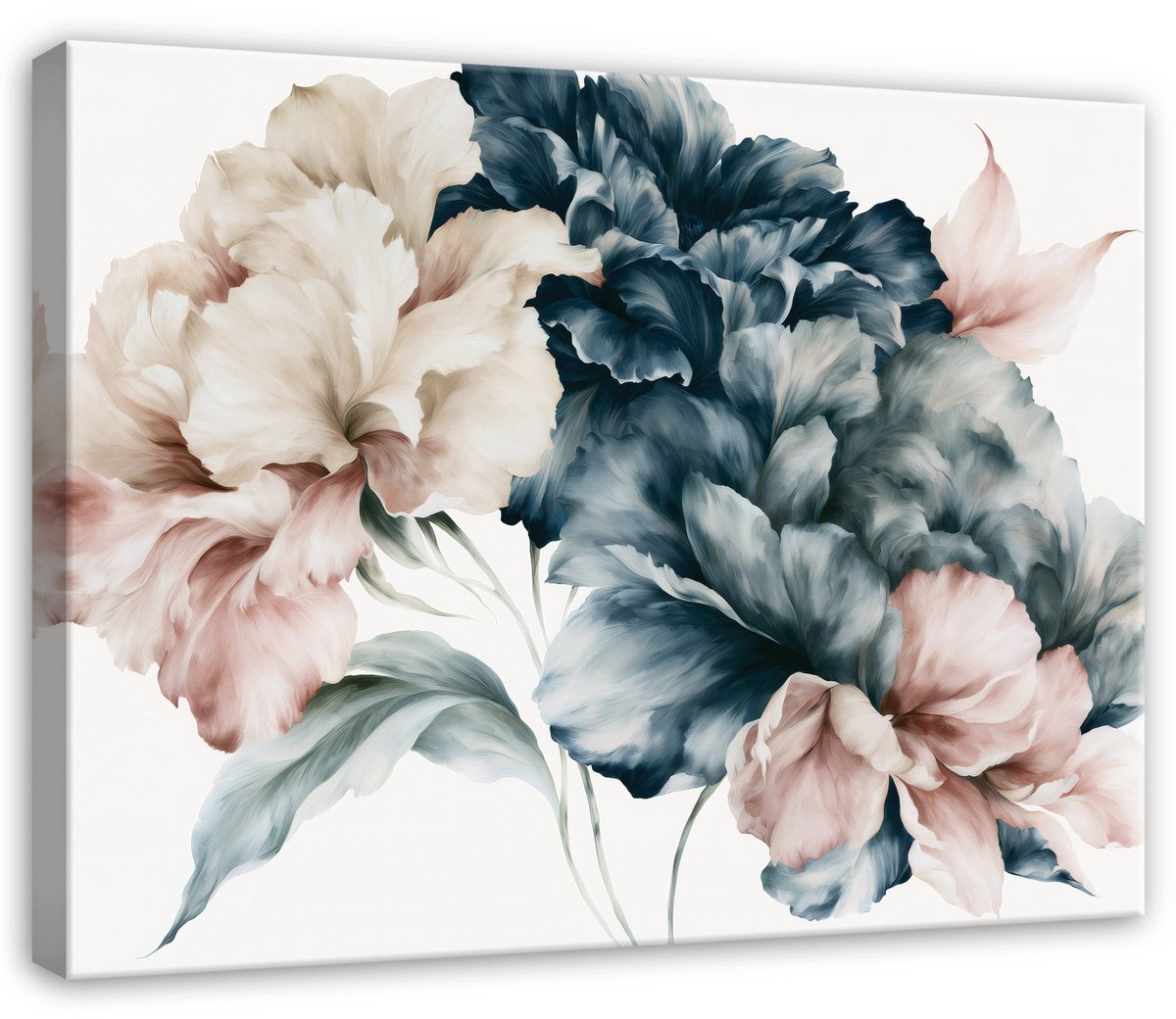 WALLARENA Canvas schilderij 40x30 cm - irissen in beige en donkerblauw