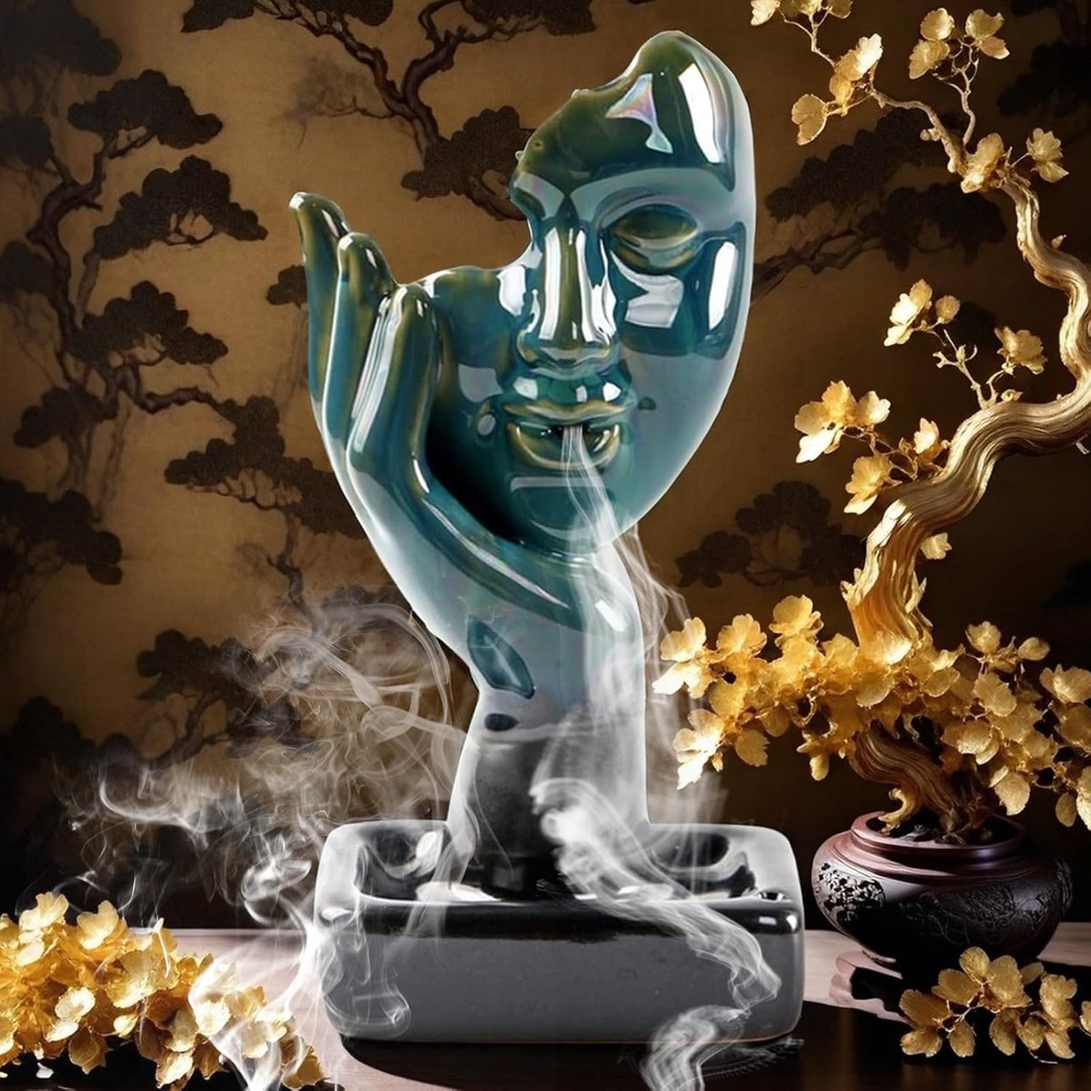 Rookafvoer wierookbrander - keramisch handgemaakt - waterval effect - voor meditatie en decoratie - ShopVlot