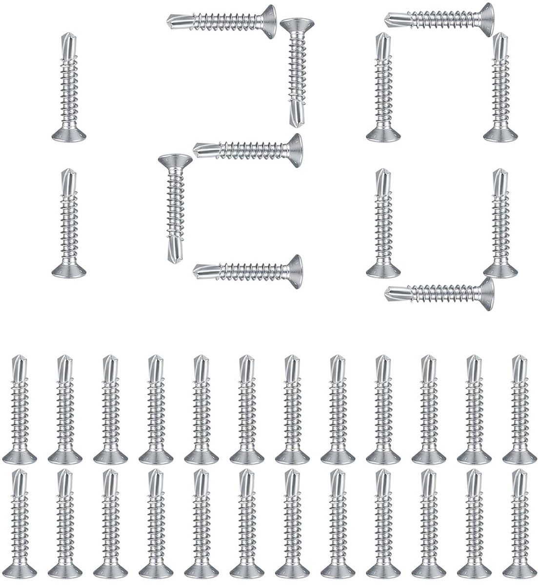 120pcs 4.2x25mm Plate Self Tapping Screws, 410 Stainless Steel, Phillips Countersunk Head, Flat Head, Self Drilling - ShopVlot