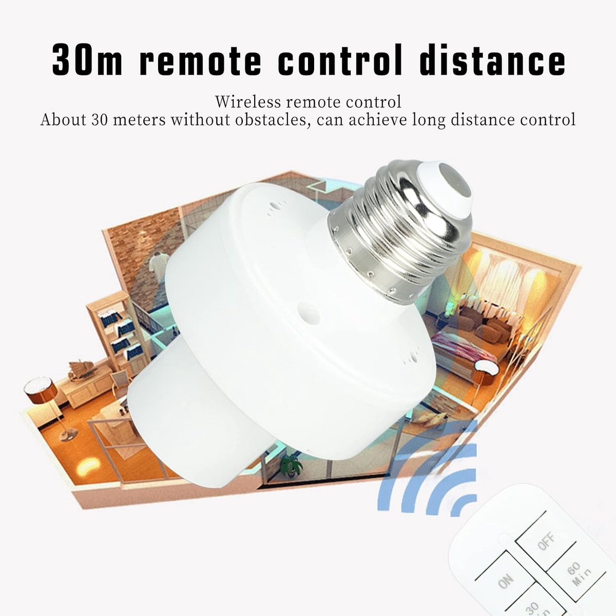 SnelShoppen - Draadloze Lamp Fitting met Afstandsbediening, E27 Lamp Houder tot 30 Meter, Makkelijk te Installeren, Ideaal voor Feest, Tuin en Keuken
