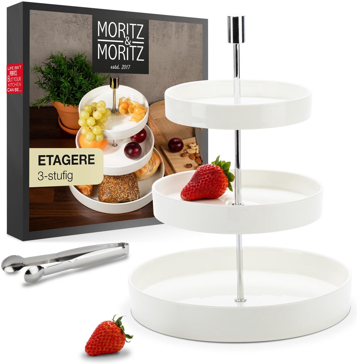 Moritz & Moritz Etagere rund 3-Stufig mit breitem rand weiß