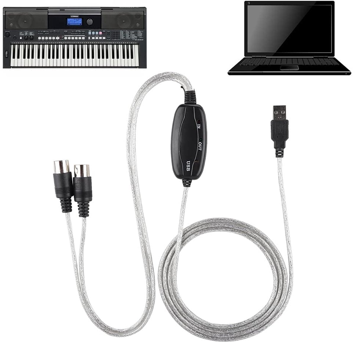 MIDI-kabel, MIDI USB-converter, USB naar MIDI-interfaceadapter USB MIDI-kabelsnoer Toetsenbord Plug & Play - ShopVlot