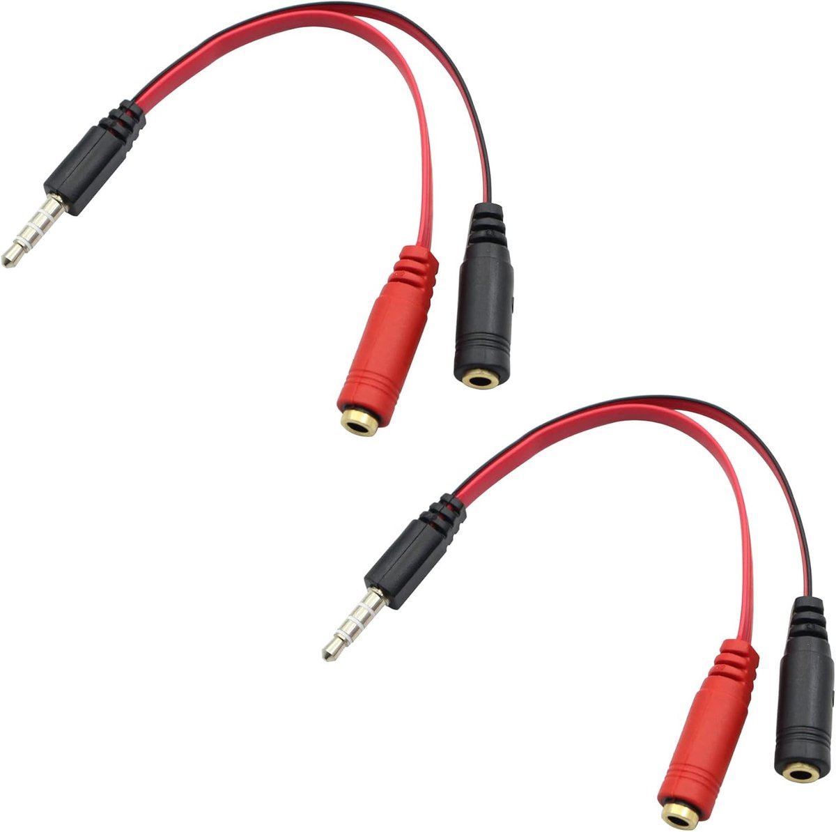 SnelShoppen - 3.5mm Stereo naar Dual Mono Splitter Kabel - 1/8" TRS Stereo Mannelijk naar 2x 3.5mm Mono TS Vrouwelijk Y Splitter Kabel - Zwart en Rood