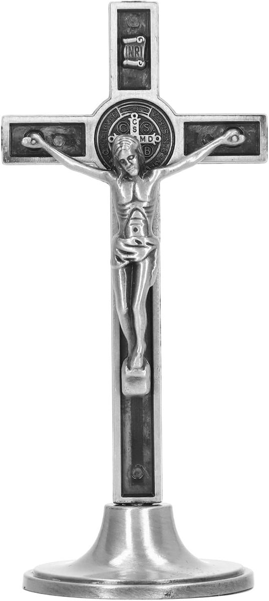 SnelShoppen - Standing Cross Klein Katholiek Kruis 12 cm met Verwijderbare Basis Metaal Bureau Decoratie Geschenk voor Mannen en Vrouwen (Glanzend) |