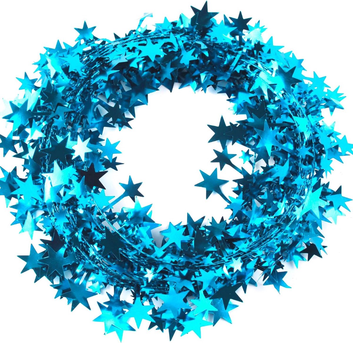 SnelShoppen - 1 Stuk Kerstdecoraties Lametta Girlande 7.5m met Sterren Versiering voor Kerstboom Thuis Bruiloft Feest Festival Decoratie Lichtblauw