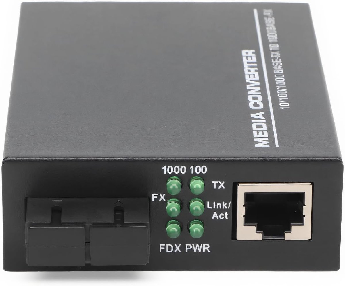 SnelShoppen - Ethernet Switch Converter - Fiber Ethernet Transceiver Media Converter 850nm 1000Mbps SC 2 Fiber Multimode RJ45 - Plug and Play - Compac