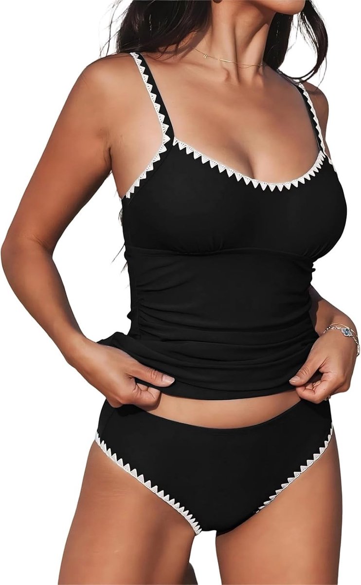 Tankini voor Dames - Zwart - XL - Tweedelige Push-Up Beha met Verstelbare Band - Voor Strand en Zwembad
