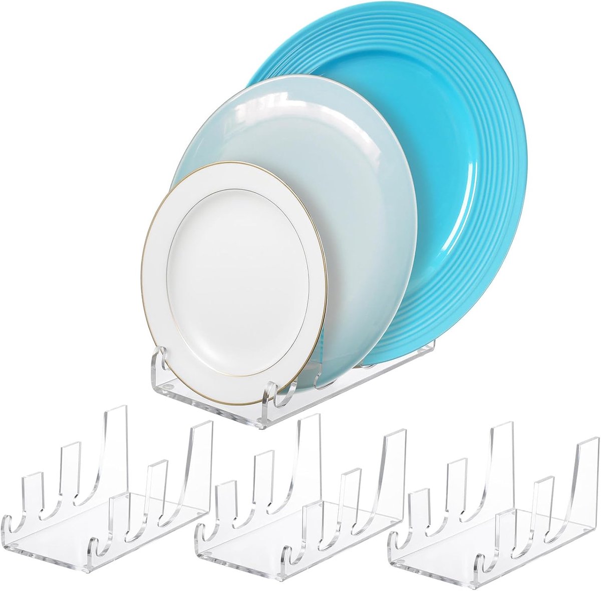 4 STUKS 3 Tier Plaat Bestek Display Rack Acryl Transparant Bordenrek Porseleinen Bordenrek Keuken Gebruiksvoorwerp Vitrinekast Opbergrek