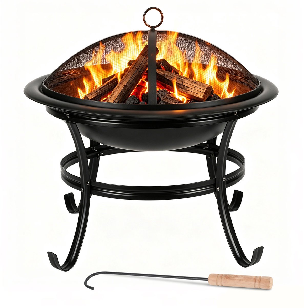 Vuurschaal met Grillrooster Ø 55 cm – Inclusief Vonkenscherm en Pook – Zwart IJzer