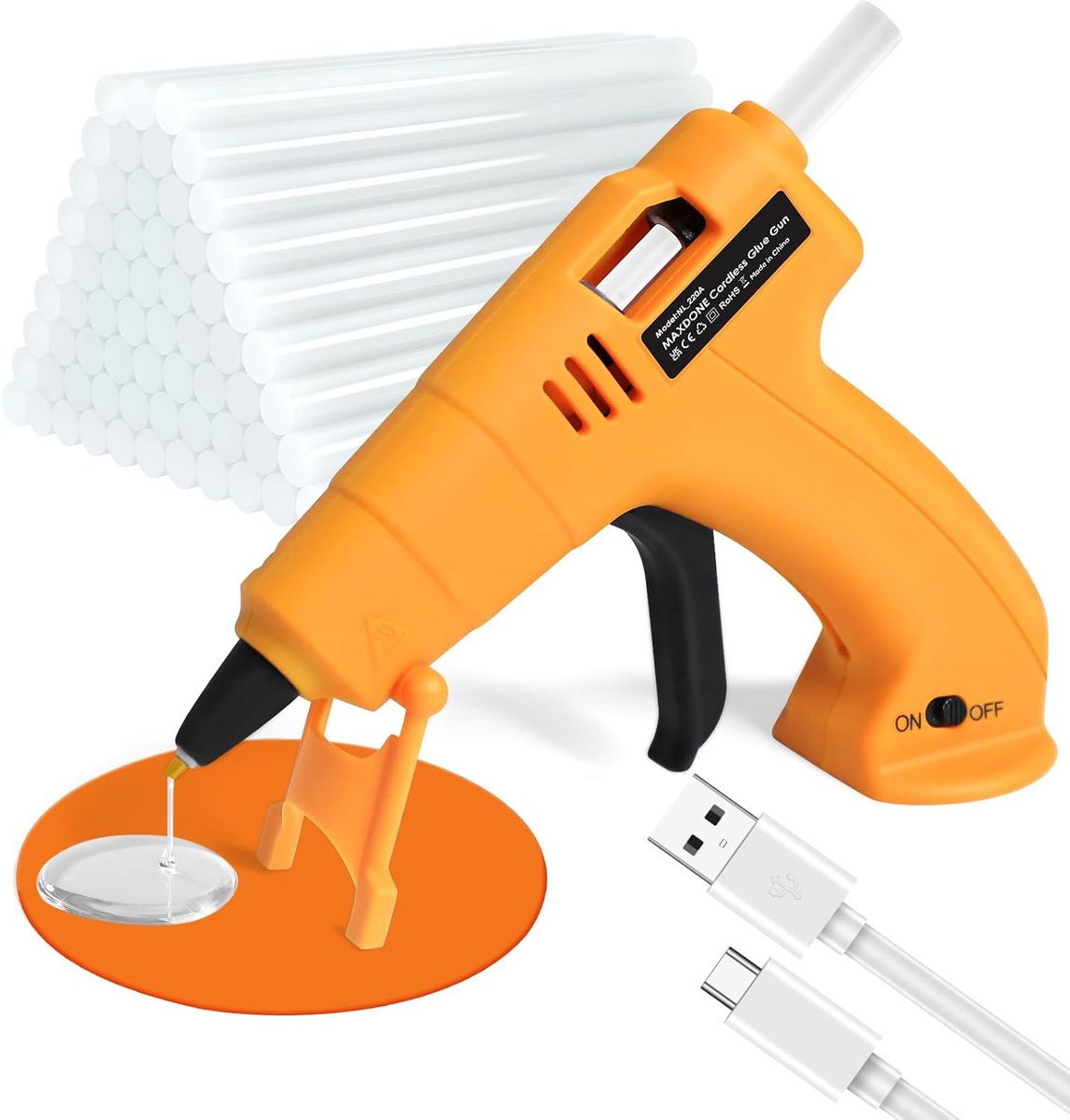 SnelShoppen - Draadloze Heetlijmpistool met Accu, 30 Lijmstiften, Siliconen Mat, USB Type-C Oplaadbaar, 3000 mAh, Draagbaar voor Creatief Klussen, DIY