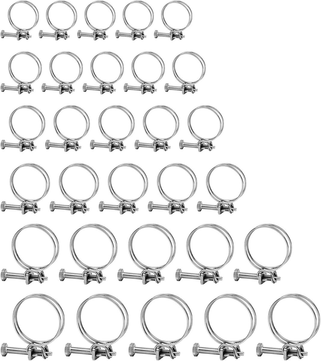 30pcs Double Thread Hose Clamps Stainless Steel Hose Clamps 14-17/16-19/21-25/28-32/32-36/36/36-40mm - ShopVlot