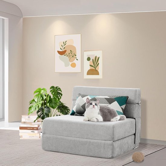 Zetelbed met Kussen - Slaapbank Futon - Ruimte Besparen - Verstelbaar en Comfortabel - 70x190 cm Bedmaat - Lichtgrijs — afbeelding 4
