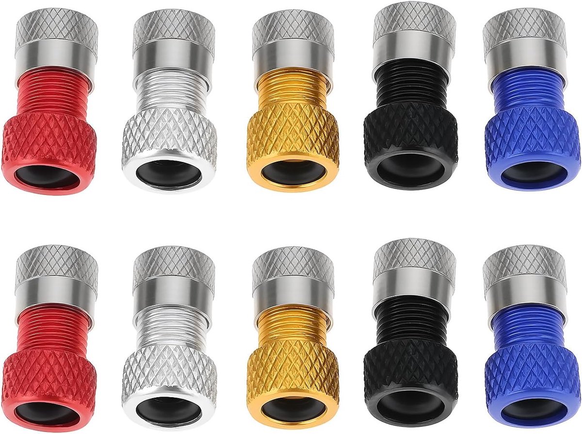 SnelShoppen - 10 Stuks Presta Ventiel Adapter met Caps, Aluminium Legering, Voor Fiets, Mountainbike, Wegfiets, Trekkingfiets, Vijf Kleuren