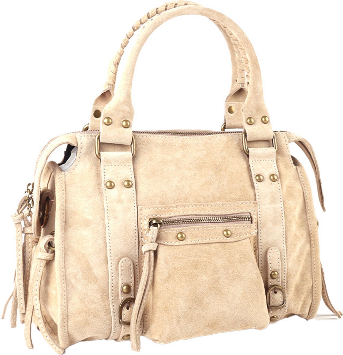 Giuliano suede handtas Delphine - Dames - Made in Italy - Beige