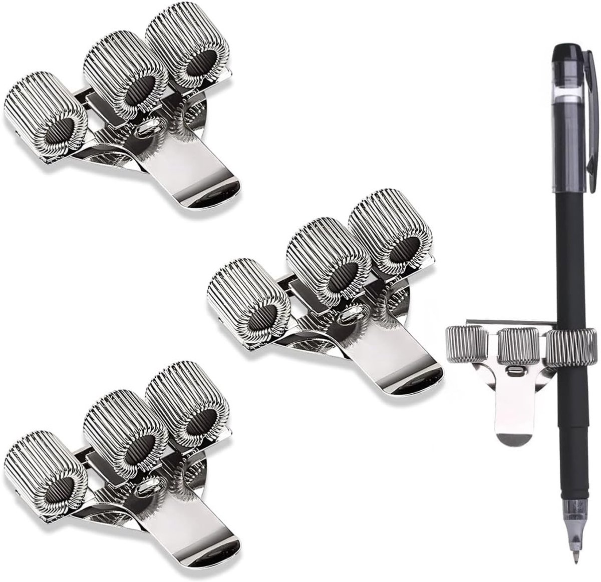 SnelShoppen - 3 Stuks Metaal Pennenhouders met Drie Gaten en Pocket Clip, RVS Pennenhouder, Pennenhouder, Pocket Houder, Zilver, Ideaal voor Verpleegk