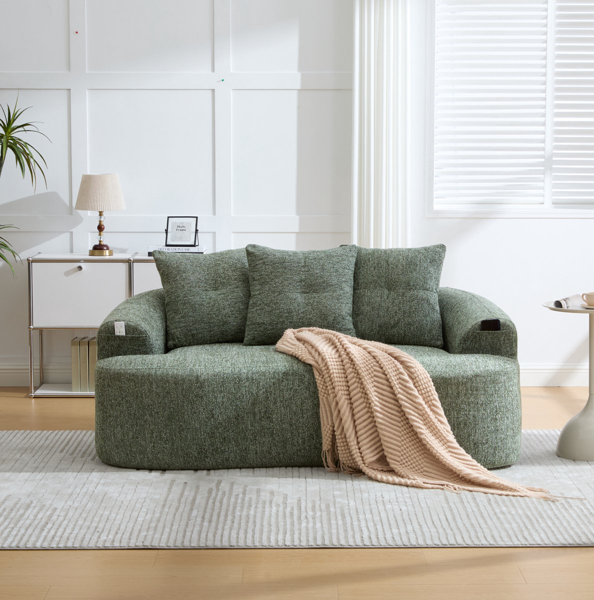 MODENUIT Bank - 2-Zits Zitbank - Diepe Zitting Met 3 Sierkussens - Voor Woonkamer En Lounge - Chenille - Groen