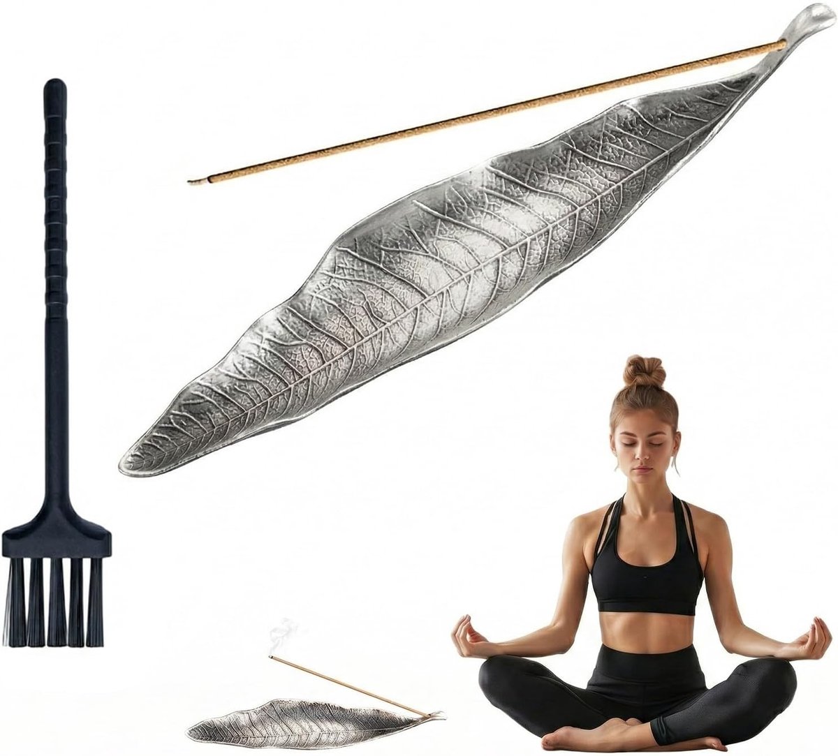 Bronzen Spiral Houder met Metalen Bladeren voor Wierookstokjes - Wierookbrander en Asopvang voor Thuis, Kantoor, Yoga en Meditatie