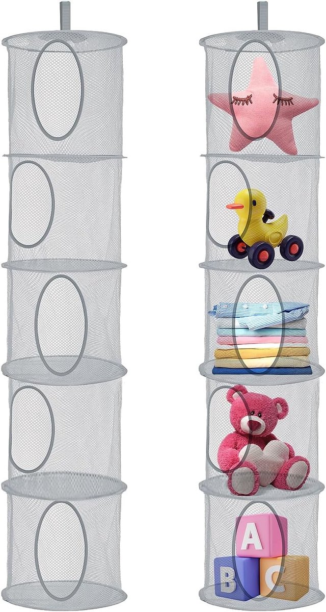 Hanging Storage Mand met 5 Niveaus, Vouwbare Netten voor Speelgoed, Badkamer en Balkon, Ideaal voor Kinderkamers en Opberging van Huisdieren