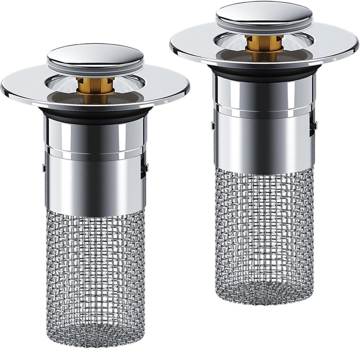 Wastafelstop met filterzeef voor snelle afvoer, geschikt voor 33-35 mm afvoeren, roestvrij en duurzaam, 2 stuks voor badkamer en keuken