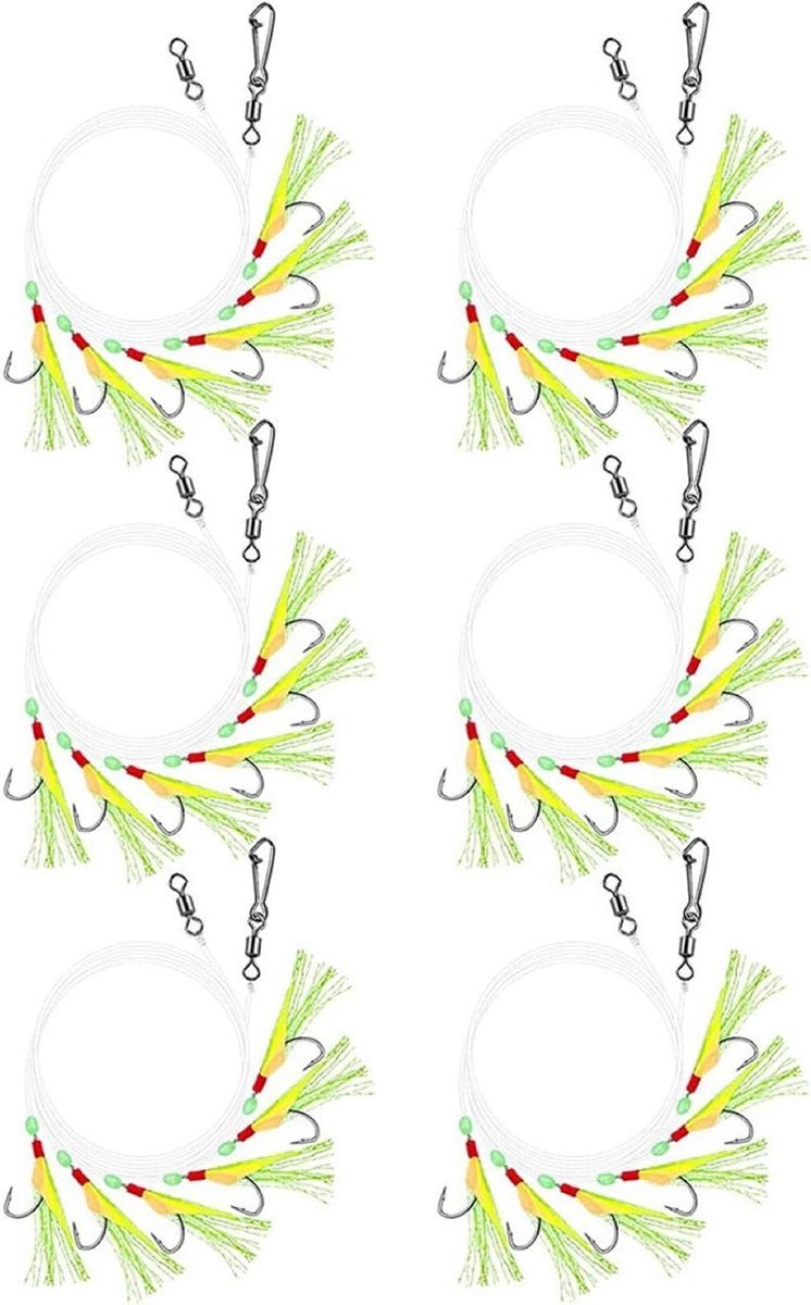 Vis Rigs Set - Hengels Visserslijn - Vissen in Zoutwater - Gloeiende Kralen - 6 Stuks - Glow-in-the-dark