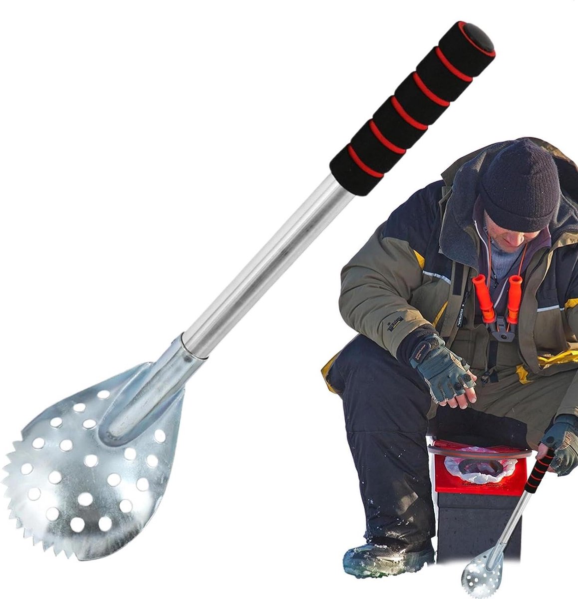 Vischep - Winterschep Hengelschep - Vissen zonder bukken - Gekartelde schepkop - 44 cm - Zwart