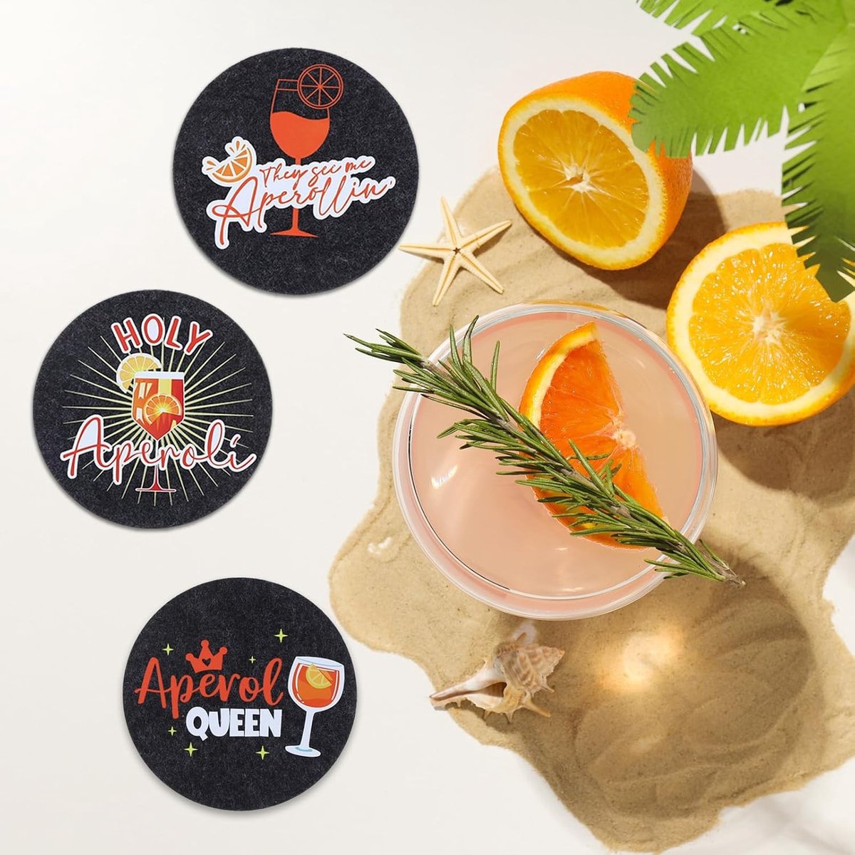 Giftset met 10 Coasters voor Cocktails - Felt Coasters voor Tafeldecoratie en Aperol Spritz Accessoires - Perfecte Cadeau-idee voor Feestjes en Bars