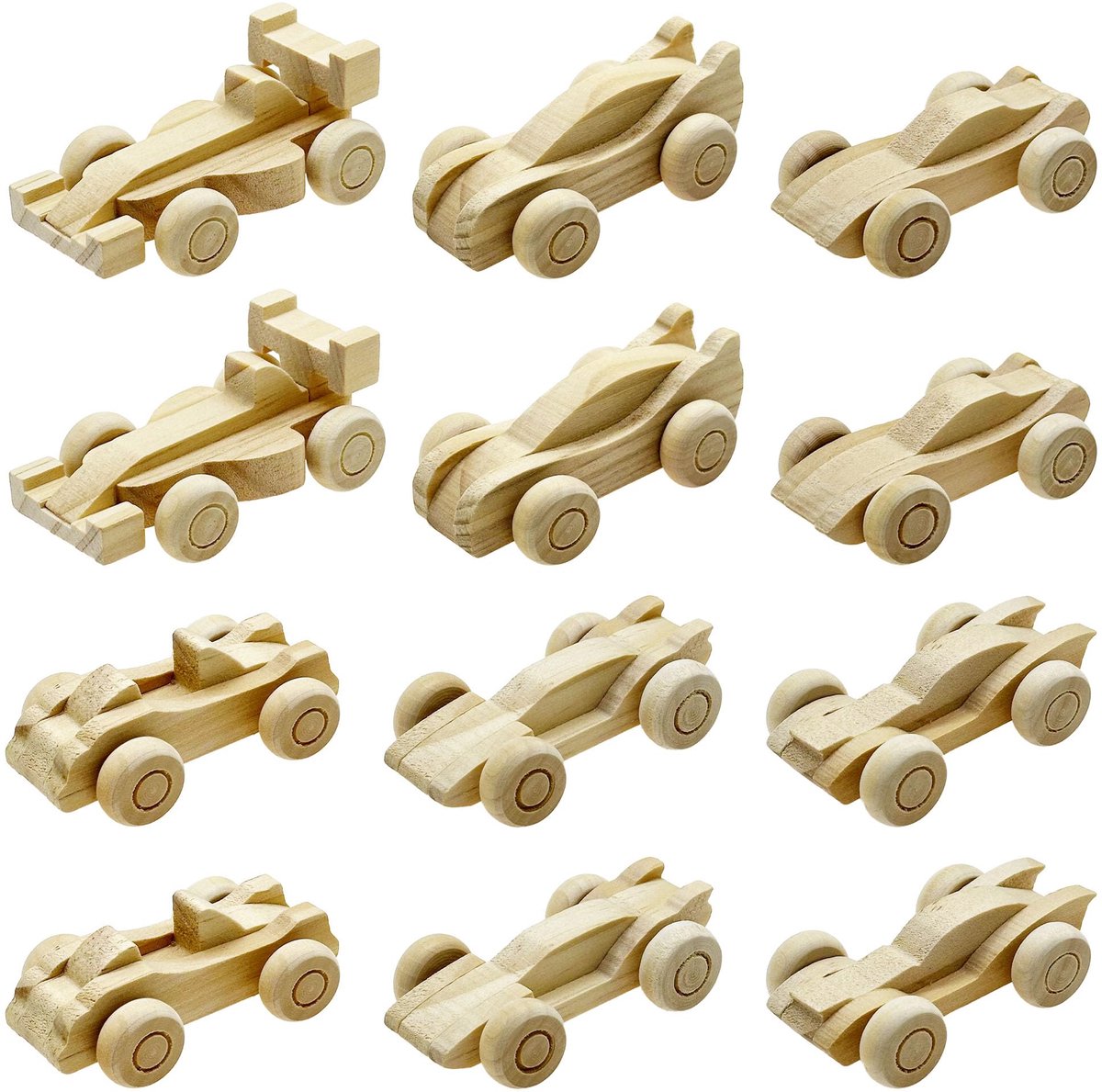 SnelShoppen - Houten auto om te schilderen, mini houten sportwagens DIY, 12 stuks voor handwerkprojecten, decoratie, kinderen, creatief schilderen