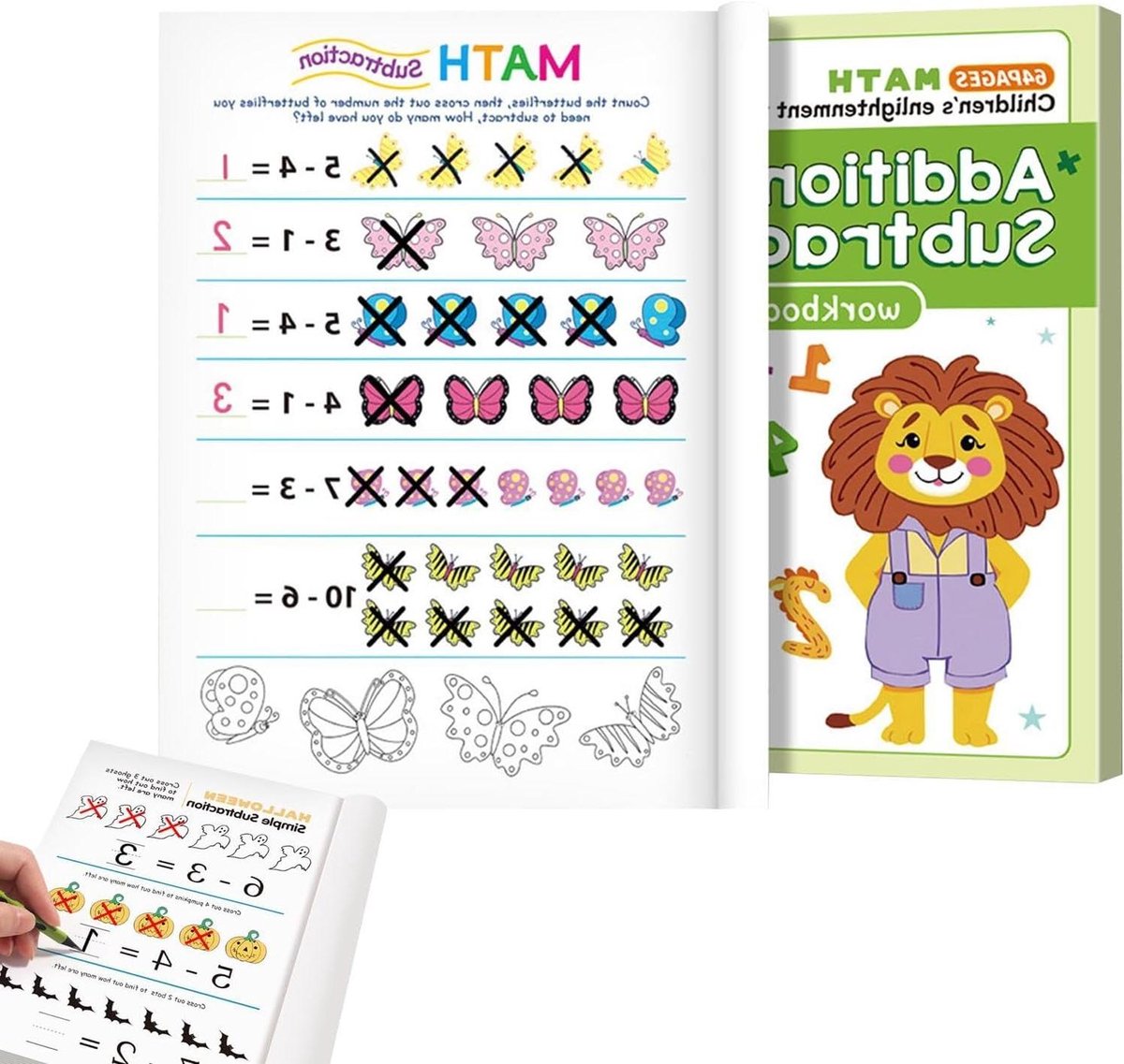 Kinder Rekenspelletjes - Leeractiviteiten Werkboek - Wiskunde Oefenen - 64 Interactieve Pagina's - 26 x 18 cm - Kleurrijk
