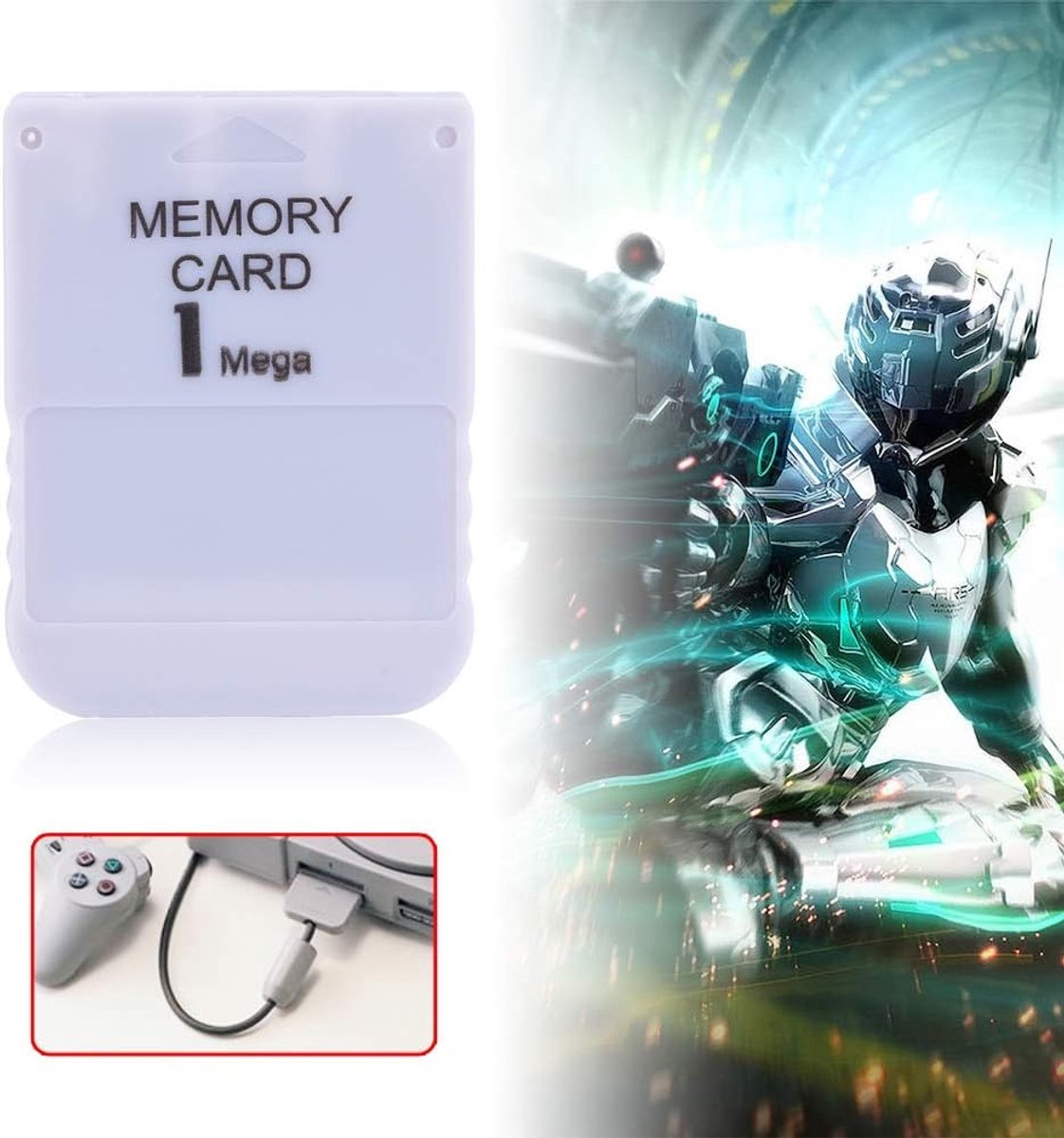 SnelShoppen - Memory Card voor PS1, 1MB Geheugenkaart, Draagbare Geheugenkaart voor PlayStation One Spellen, Wit, Plastic thumbnail 6
