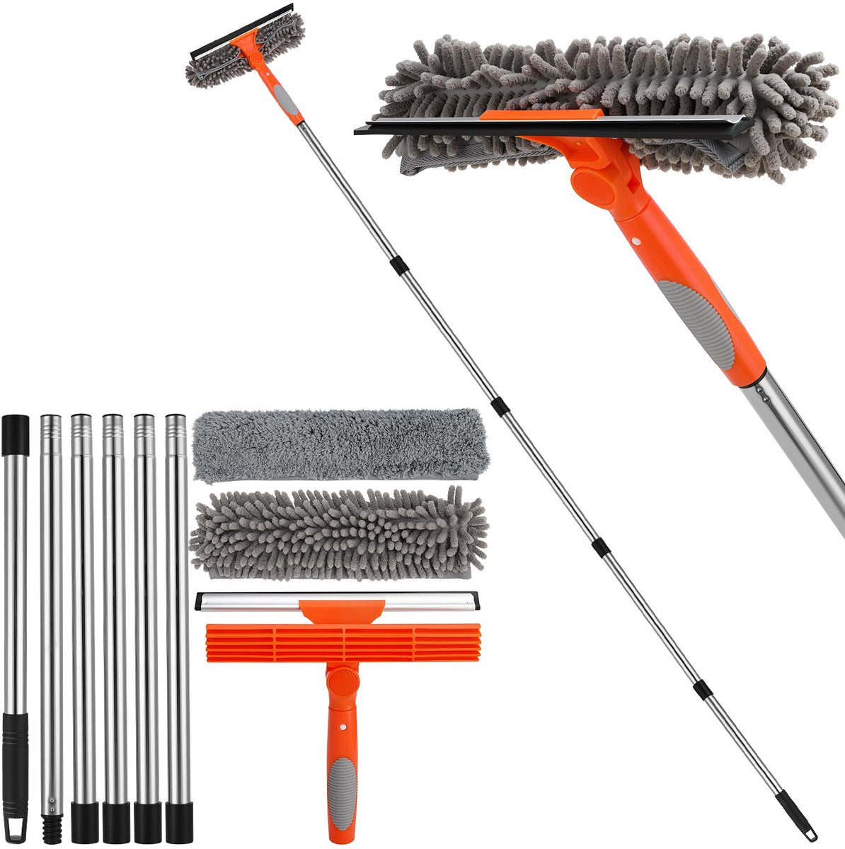SnelShoppen - 2-in-1 Professionele Raamwisser met Telescoopsteel 240 cm, Telescopische Raamreiniger met Flexibele Kop voor Hoge Ramen Binnenshuis, Ide